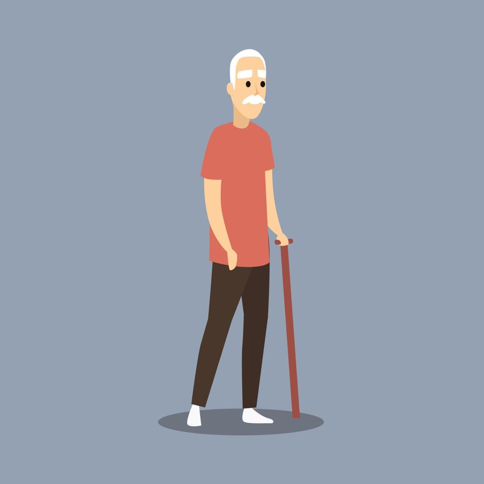 Charakter des alten Mannes. eine ältere Person mit Brille und Spazierstock. Vektor-Illustration alt, Senior Mann flaches Design. isoliert. vektor