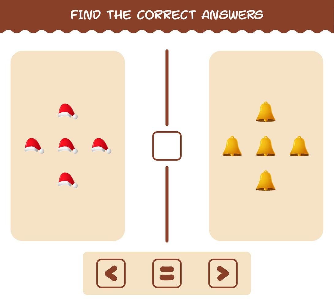 hitta de rätta svaren för tecknad jul. leta och räkna spel. pedagogiskt spel för barn och småbarn i förskoleåldern vektor