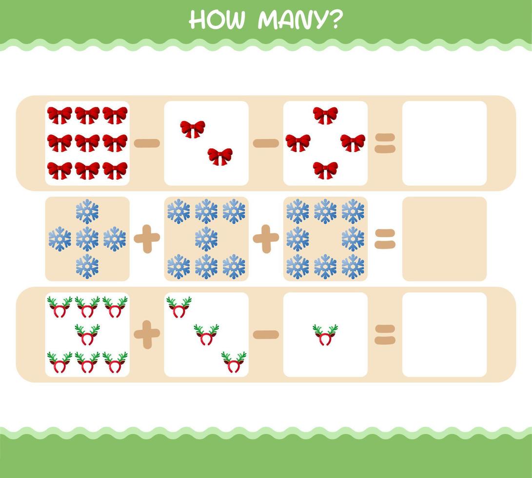 hur många tecknade jul. räknespel. pedagogiskt spel för barn och småbarn i förskoleåldern vektor