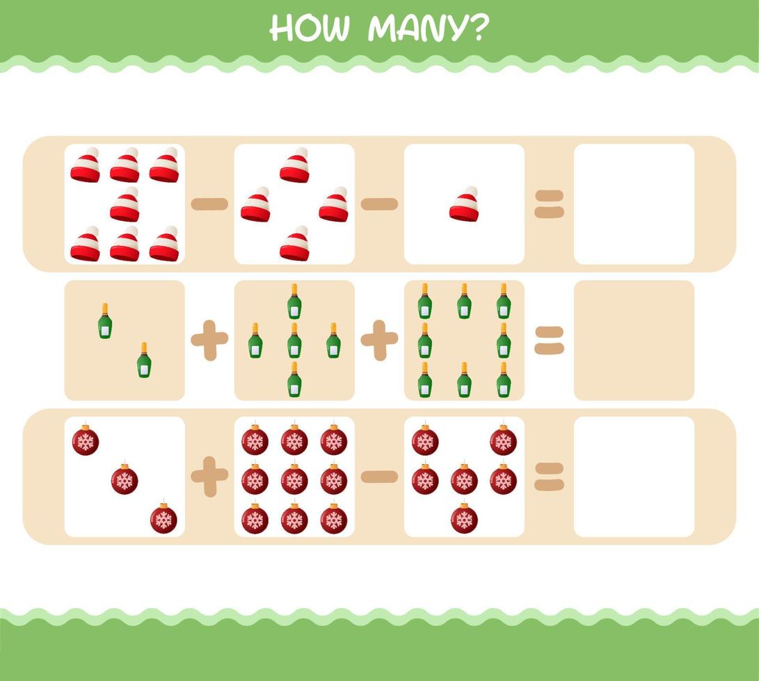 hur många tecknade jul. räknespel. pedagogiskt spel för barn och småbarn i förskoleåldern vektor