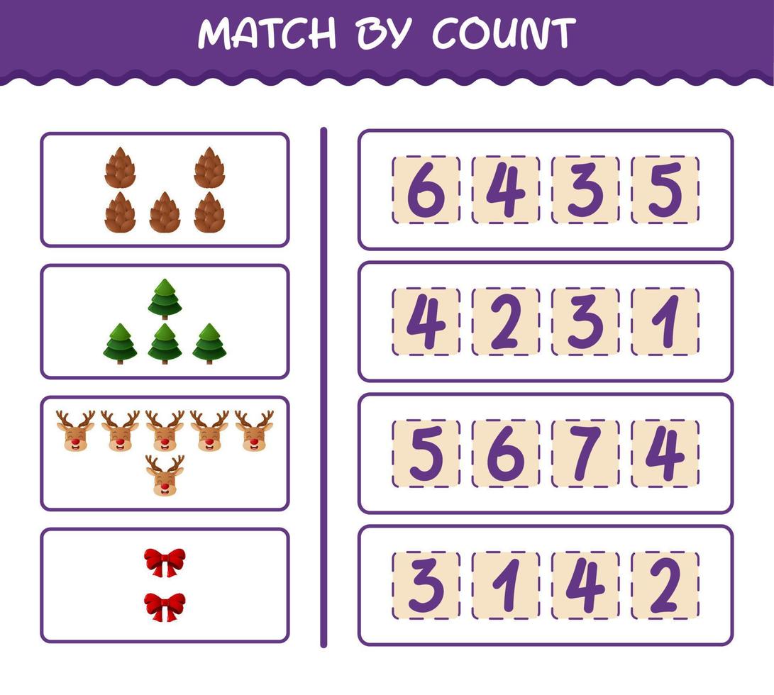 match efter antal av tecknad jul. . match och räkna spel. pedagogiskt spel för barn och småbarn i förskoleåldern vektor
