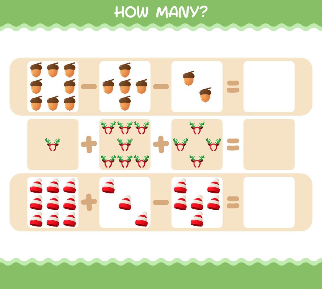 hur många tecknade jul. räknespel. pedagogiskt spel för barn och småbarn i förskoleåldern vektor