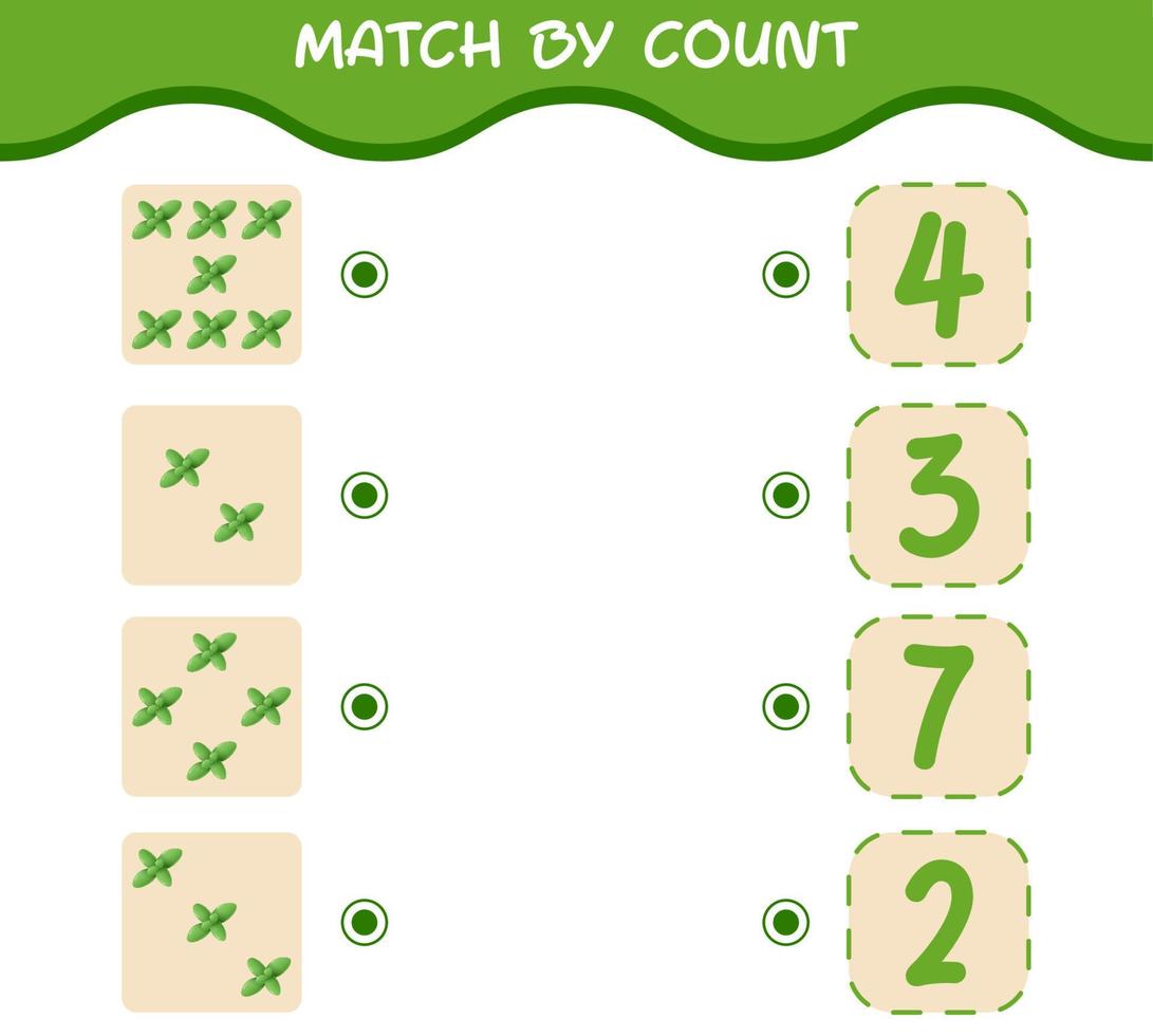 match efter antal tecknade myntblad. match och räkna spel. pedagogiskt spel för barn och småbarn i förskoleåldern vektor