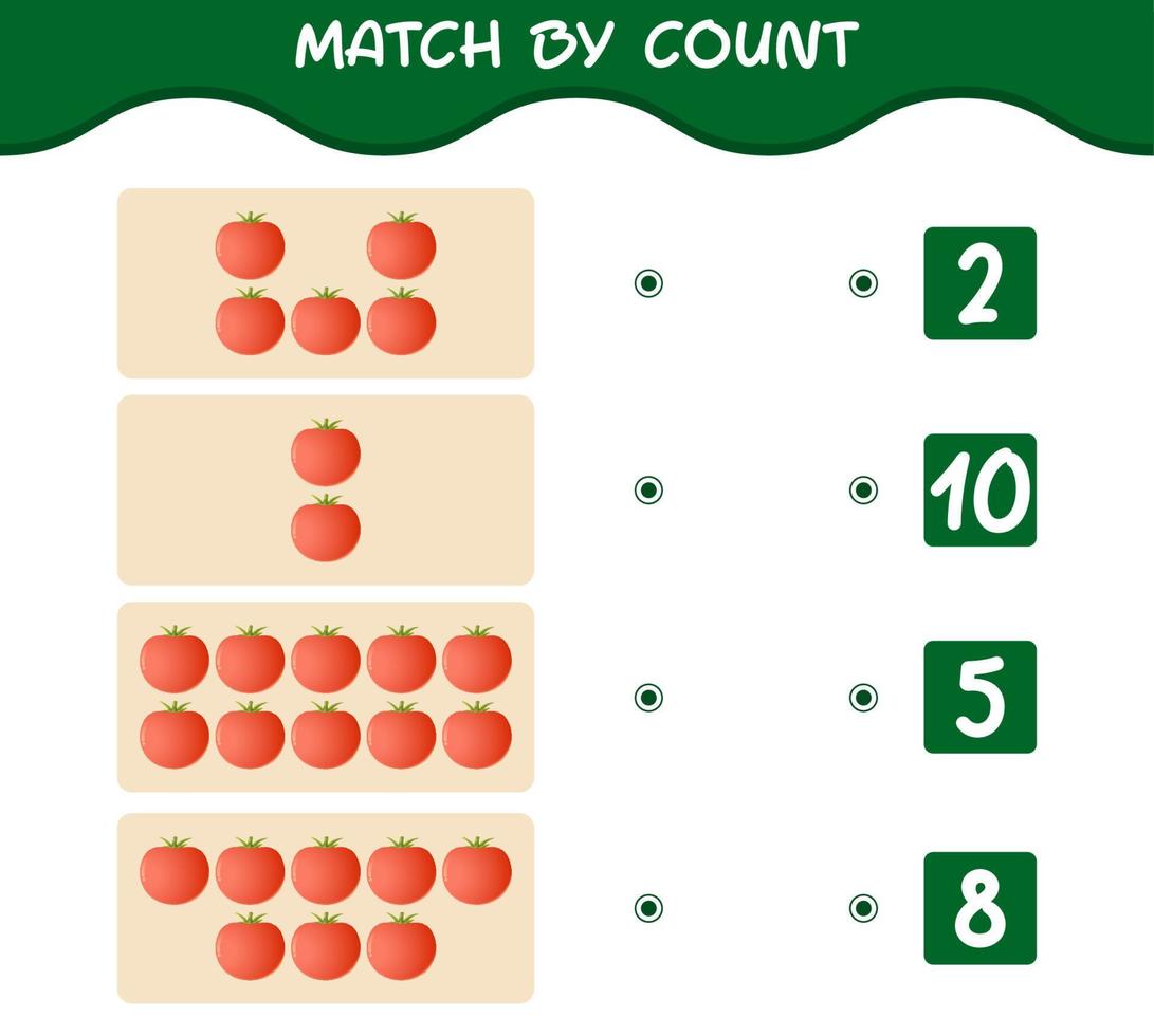 matcha efter antal tecknade tomater. match och räkna spel. pedagogiskt spel för barn och småbarn i förskoleåldern vektor