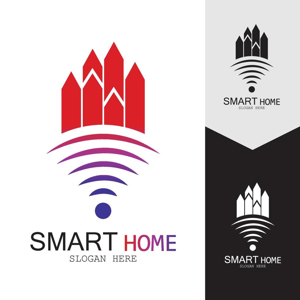 wifi hus vektor logo.smart stad tech ikon vektor. staden netto logotyp koncept vektor