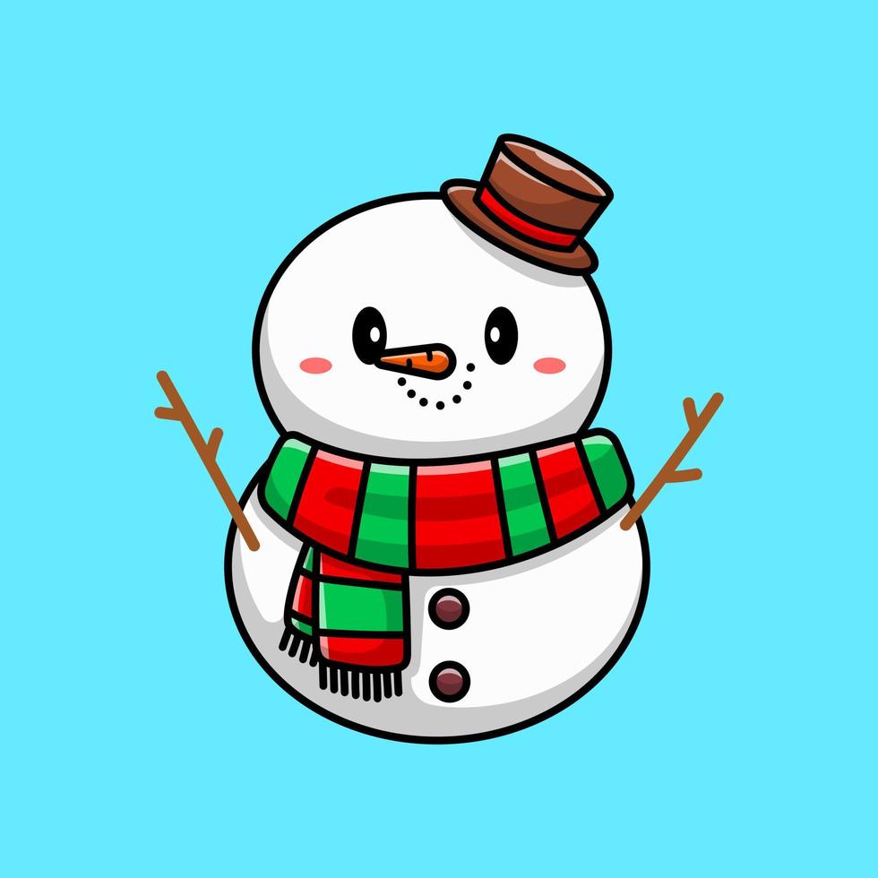 niedliche schneemann-cartoon-vektor-symbol-illustration. Winter-Maskottchen-Symbol-Konzept isolierter Premium-Vektor. flacher Cartoon-Stil vektor