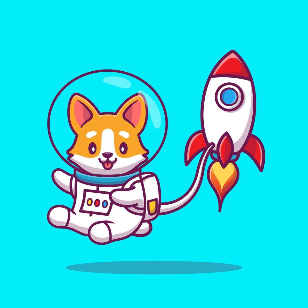 niedlicher corgi-astronaut mit raketenkarikatur-vektorsymbolillustration. Tierraum-Icon-Konzept isolierter Premium-Vektor. flacher Cartoon-Stil vektor