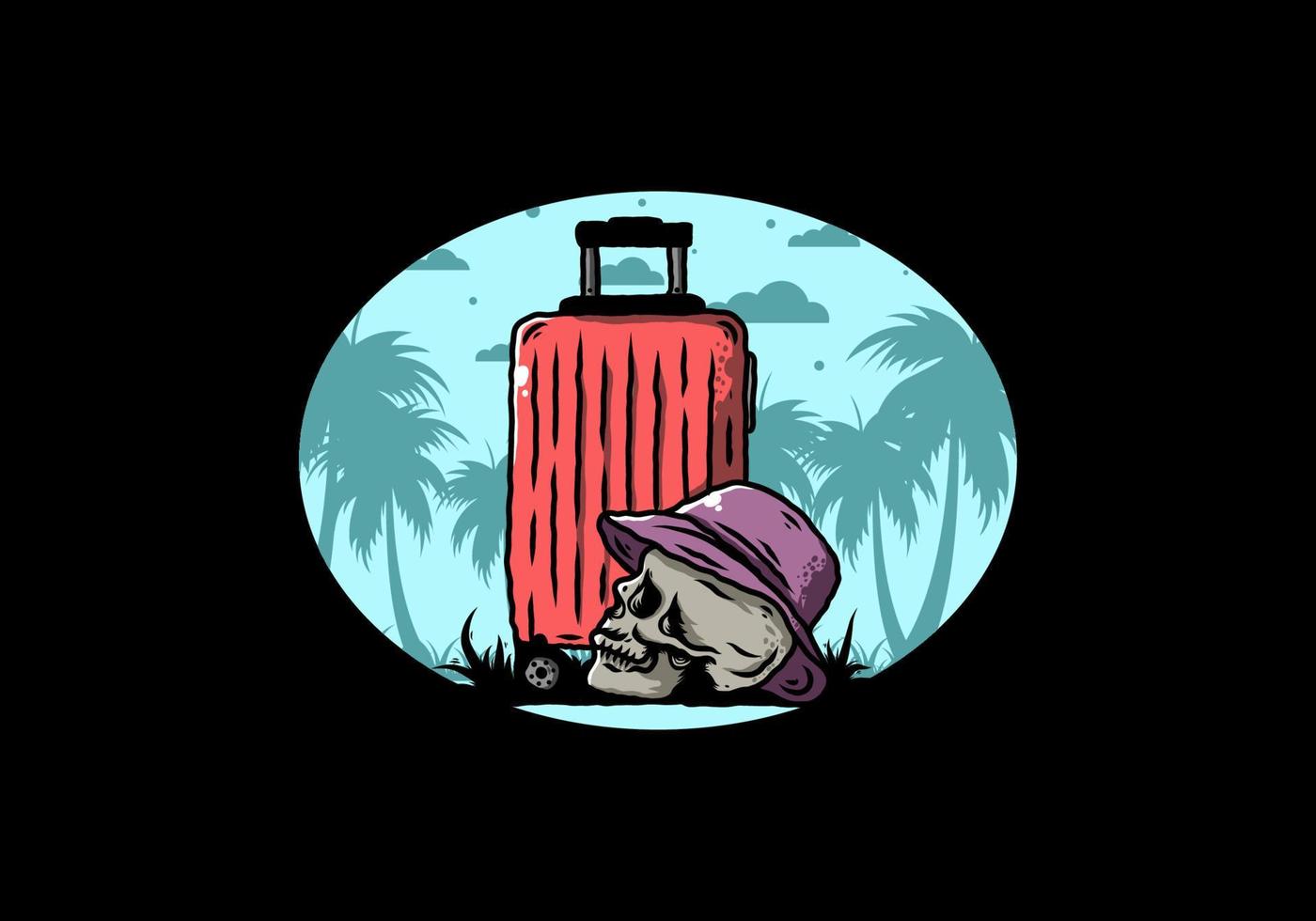 skalle huvud bär en hatt under en resande resväska illustration vektor