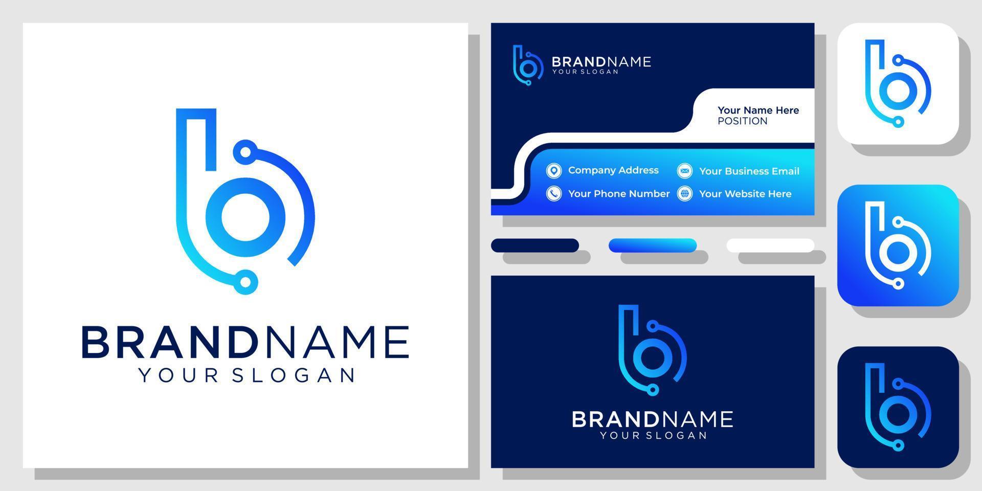 Anfangsbuchstabe b Platine Technologiedaten digitales modernes Logo-Design mit Visitenkartenvorlage vektor