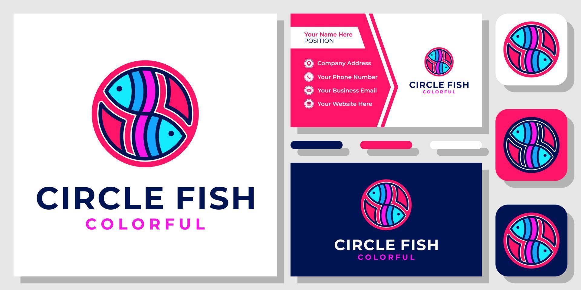 Kreis Fisch bunt Tier Wasser Meeresfrüchte Ozean Symbol Logo-Design mit Visitenkartenvorlage vektor