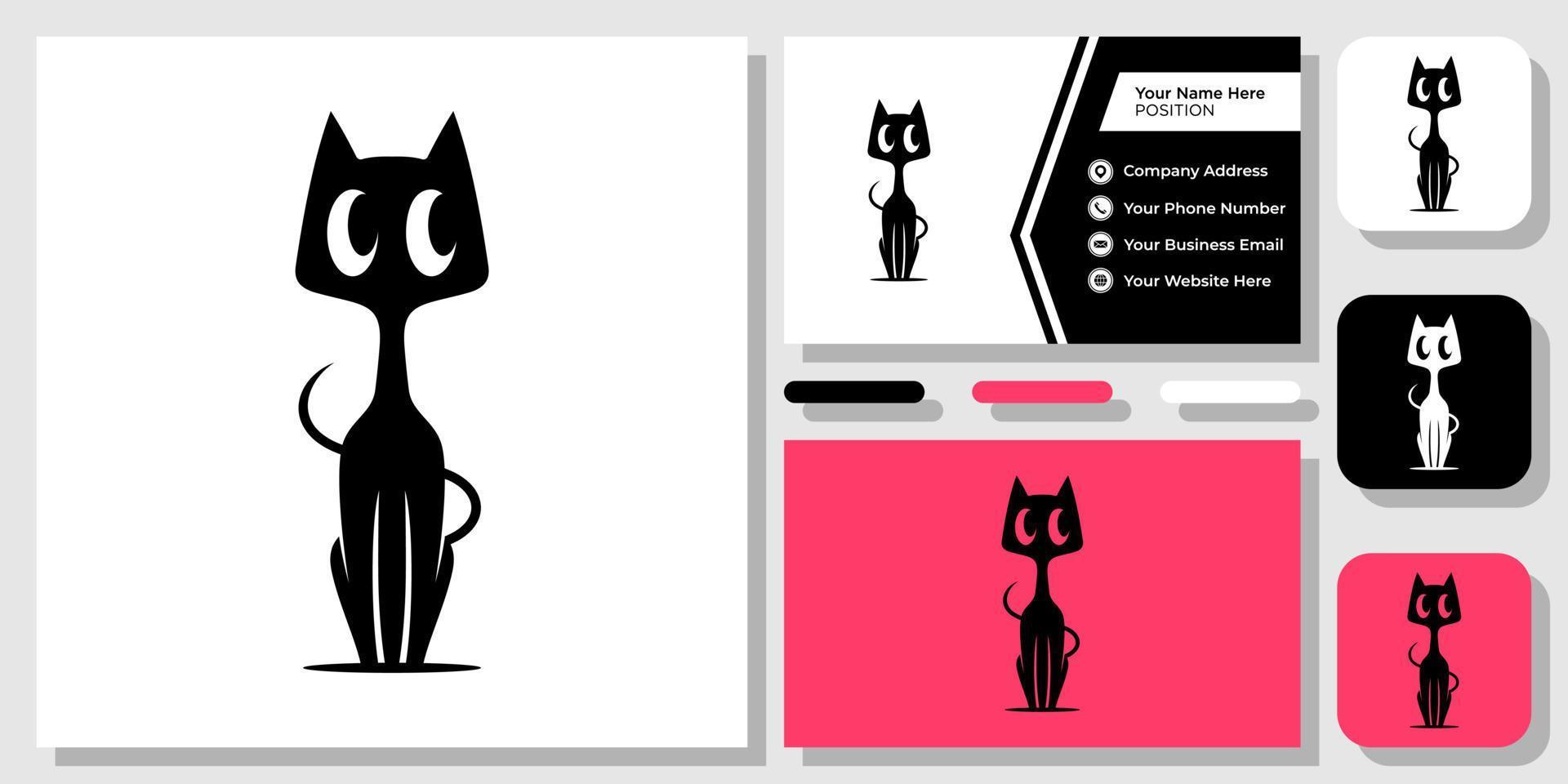 Schwarze Katze Silhouette Tier Haustier Pfote Katze Kätzchen Symbol Logo-Design mit Visitenkartenvorlage vektor