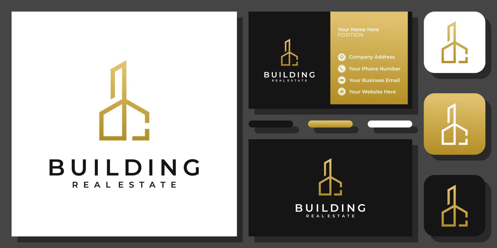 Initialen schreiben dc Wohngebäude Wohnung Gold Luxus einfaches Vektor-Logo-Design mit Visitenkarte vektor