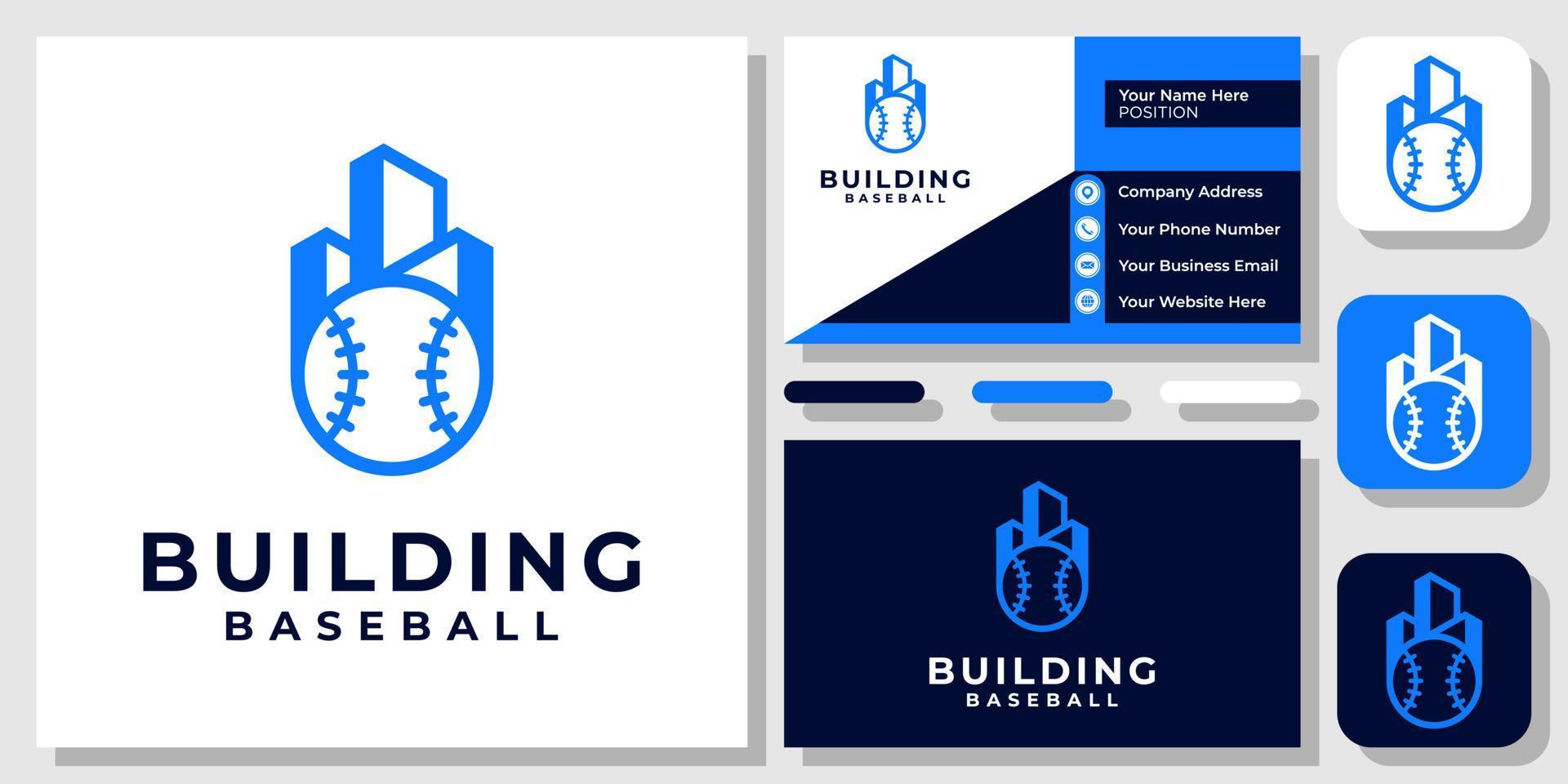 Gebäude Ball Baseball Wohnung Sportplatz Architektur Logo-Design mit Visitenkartenvorlage vektor