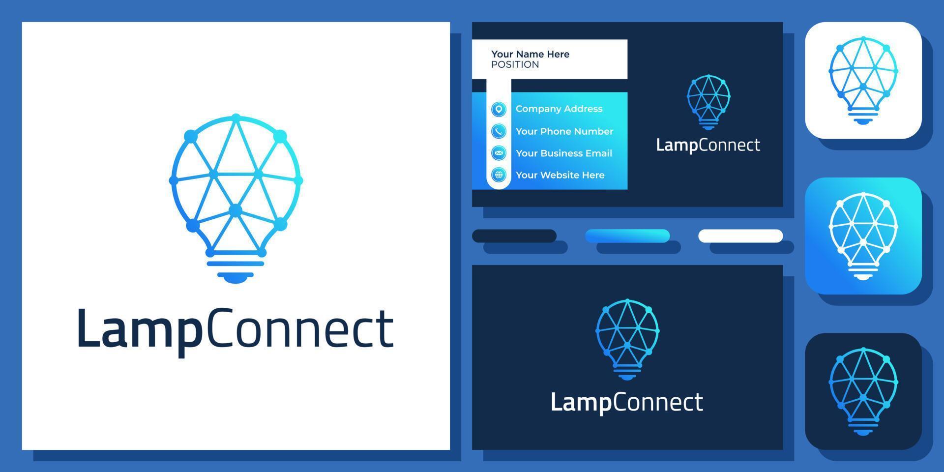 lampanslutning teknik glödlampa anslutning nätverk digital logotyp design med visitkortsmall vektor