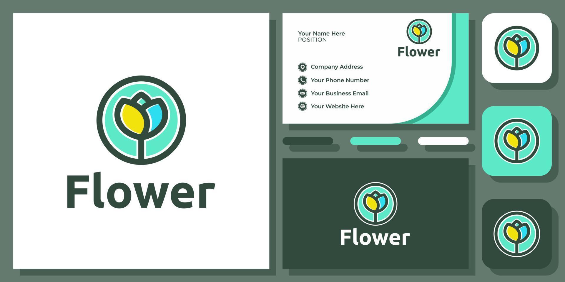 tulpan blomma färgglada blomma växt natur organisk blommig vektor logotypdesign med visitkort