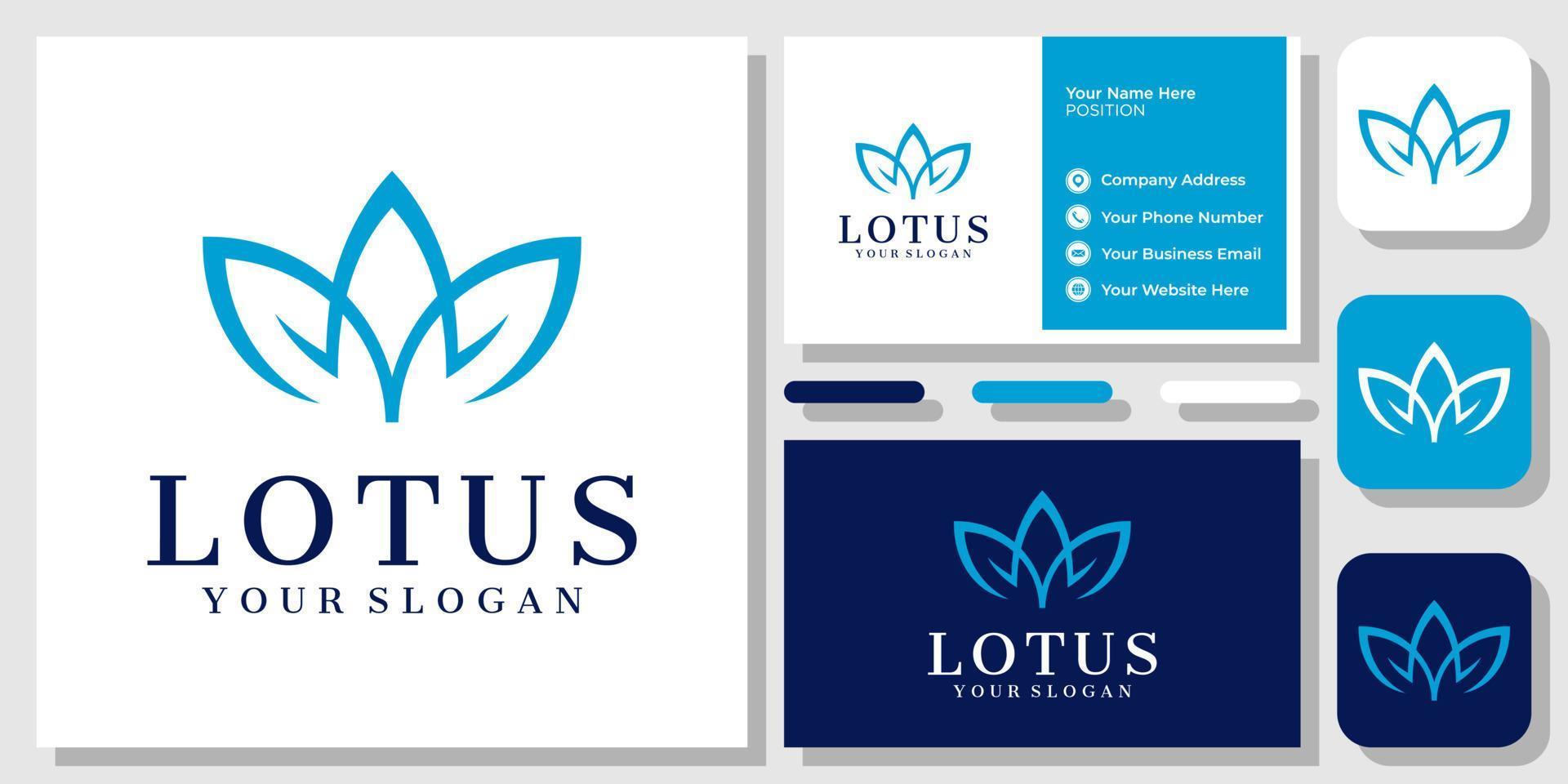 lotusblomma växt natur skönhet blommig löv blomma organisk logotyp design med visitkortsmall vektor