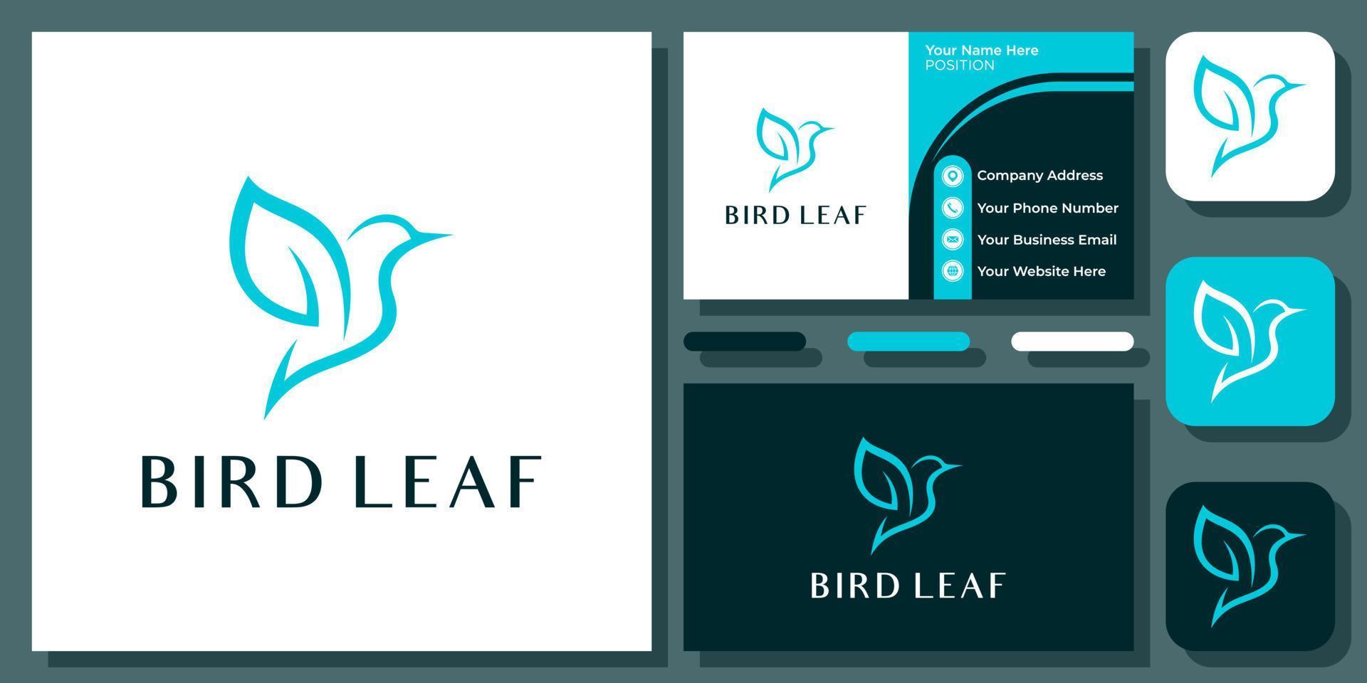 Abbildung Vogel Blatt Flügel Fliege Freiheit Natur Bio Tier abstrakte einfache Vektor-Logo-Design mit Visitenkarte vektor