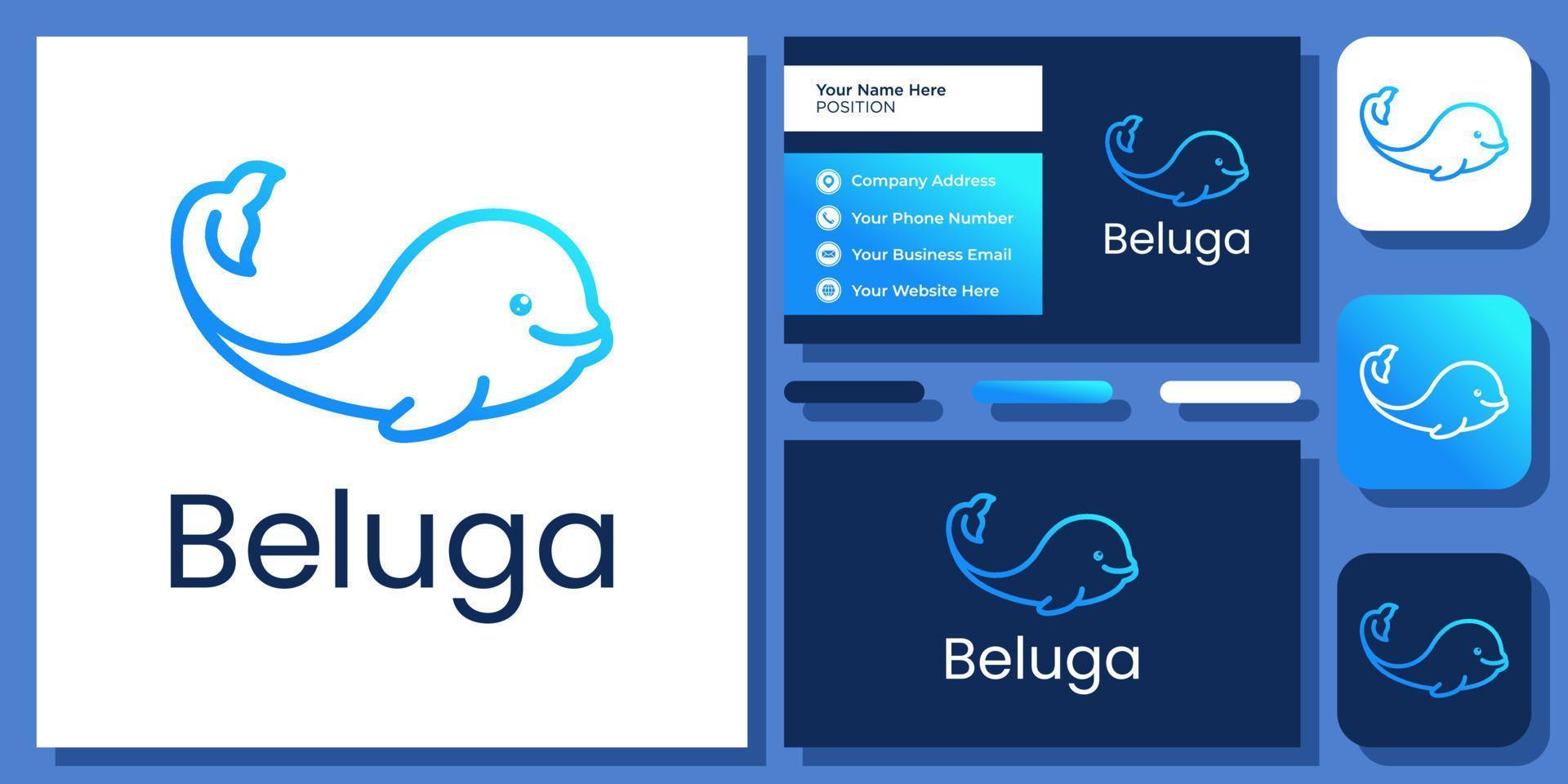 beluga enkel djurvalhav undervattensfisk vilda logotypdesign med visitkortsmall vektor