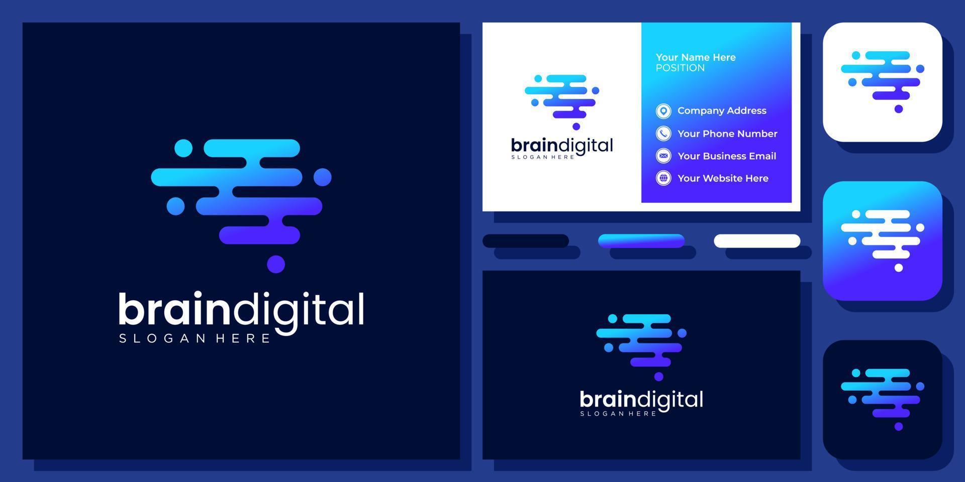 hjärnanslutning ansluta teknik digital vetenskap mänsklig innovation smart sinne vektor logotypdesign med visitkort