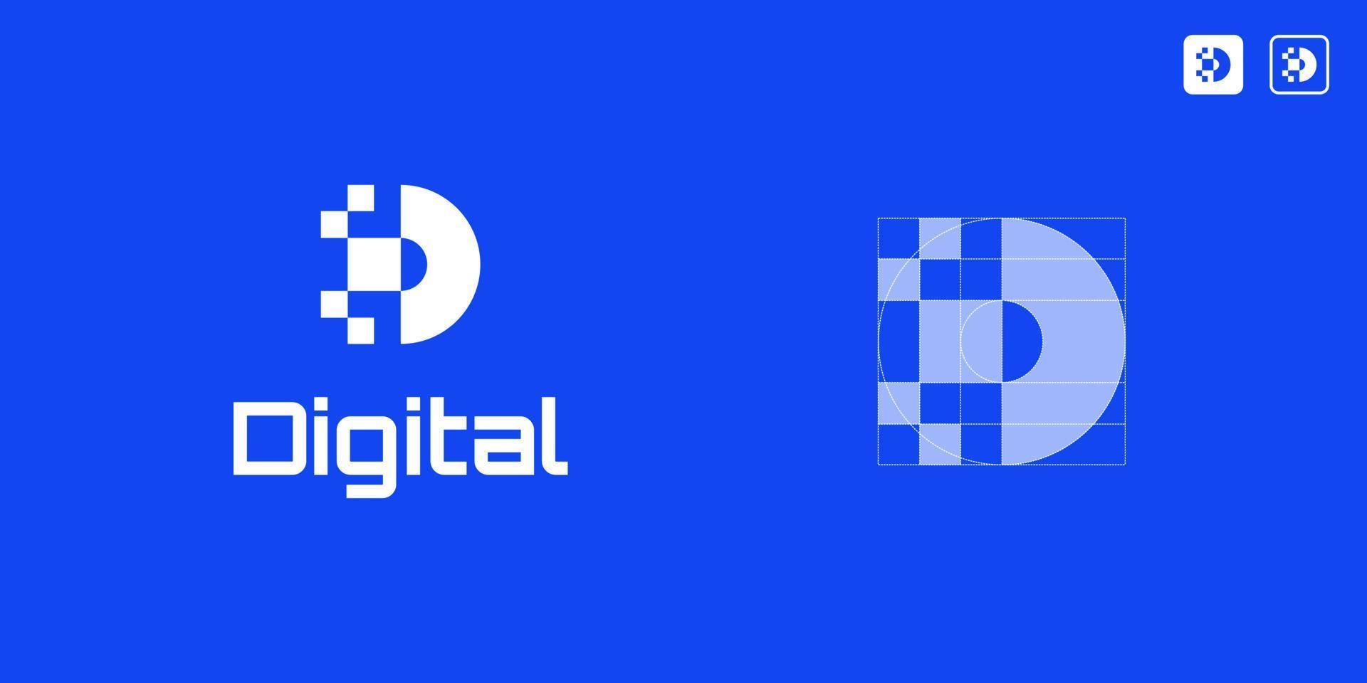 Anfangsbuchstabe d verbinden Technologie digitales einfaches Monogramm-Vektor-Logo-Design mit Visitenkarte vektor