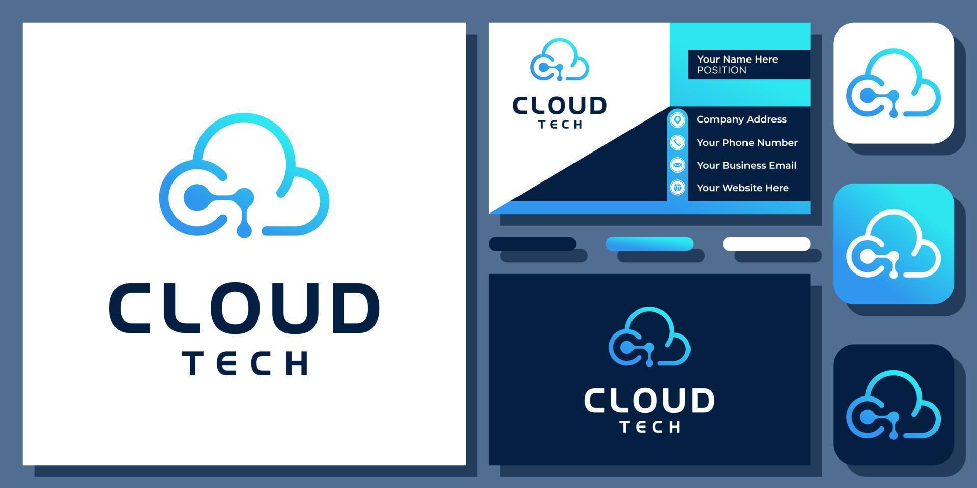 anfangsbuchstabe c cloud connect technologie verbindung kommunikation logo design mit visitenkarte vektor