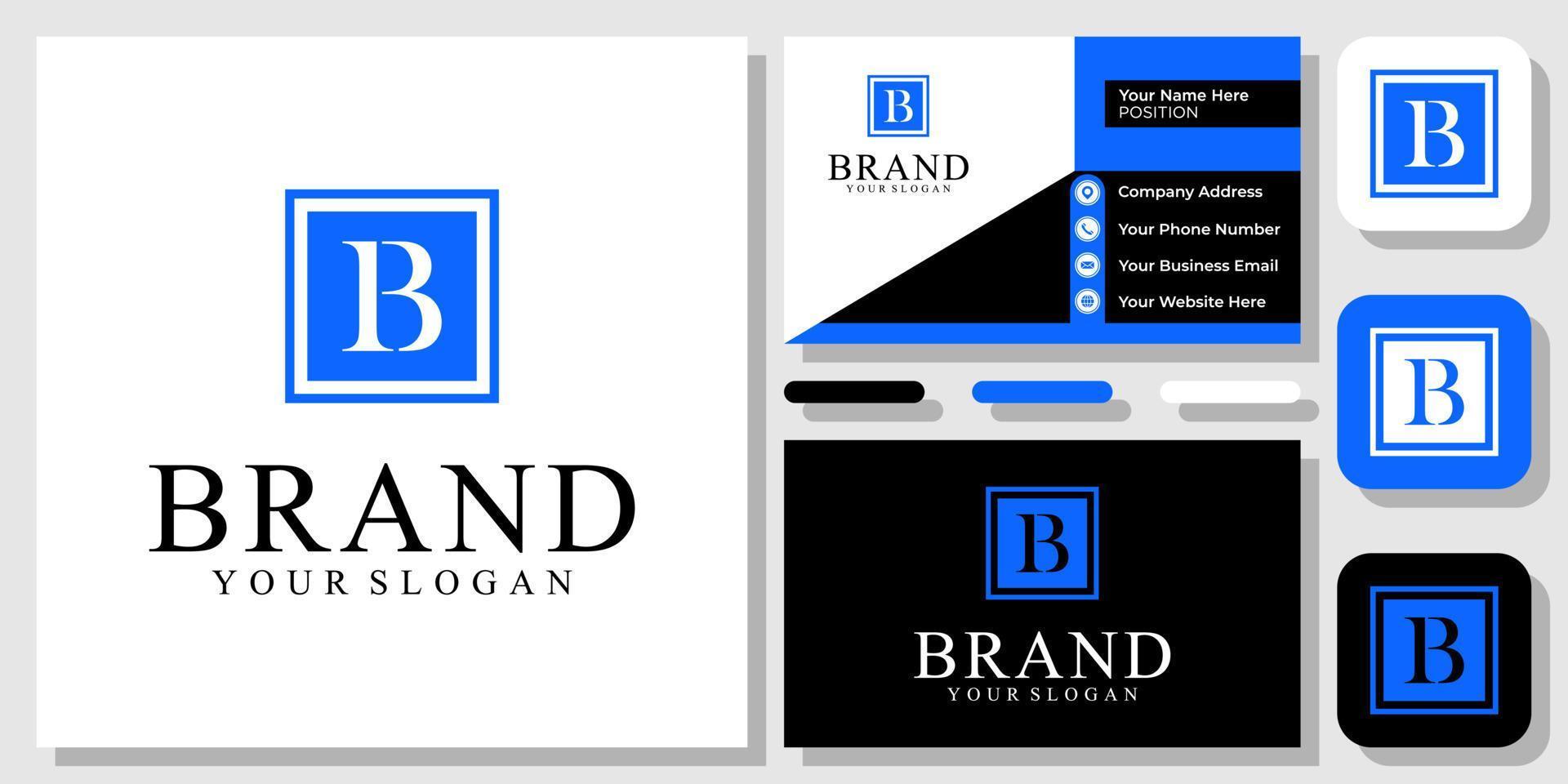 initial bokstav b klassisk serif-typsnitt elegant fyrkantig monogram logotypdesign med visitkortsmall vektor