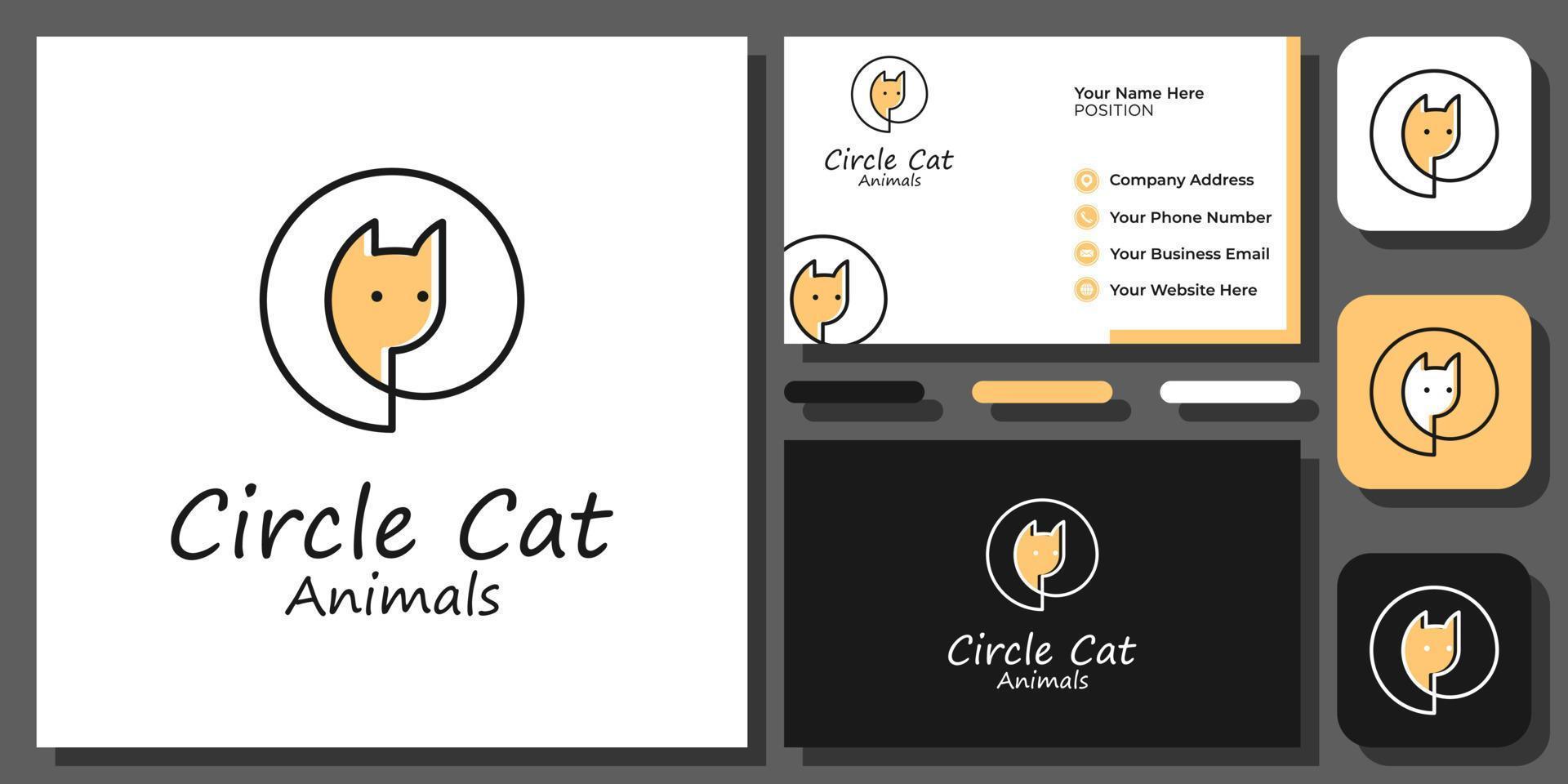 einfache kopfkatze kätzchen tierumriss minimal silhouette pet vektor logo design mit visitenkarte