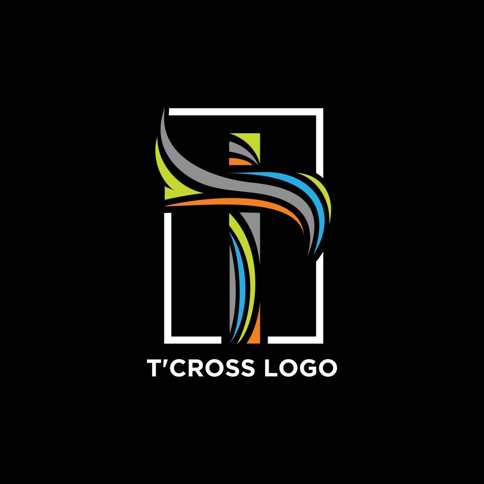 christliches kreuz-logo-design mit t-anfangskonzept moderner farbe vektor