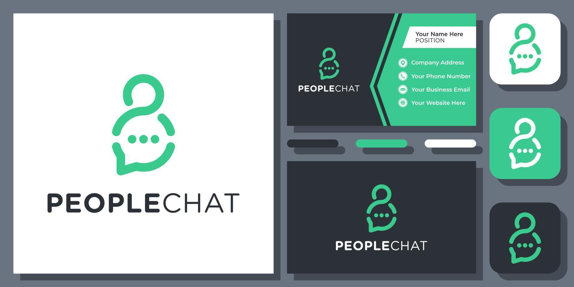 Menschen Blase Chat Kommunikation menschliche Nachricht sprechen Einheit Gemeinschaft Logo-Design mit Visitenkarte vektor