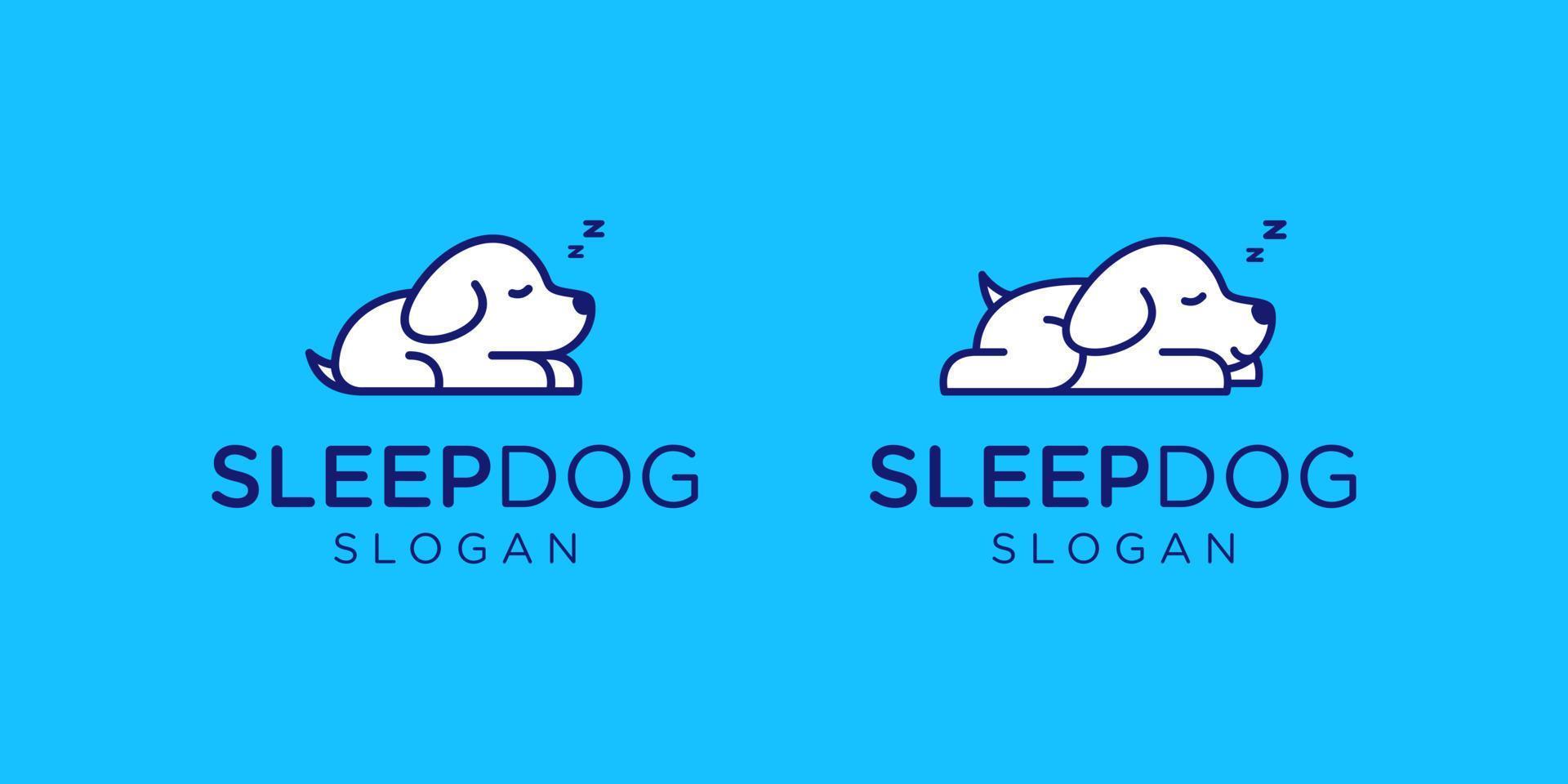 illustration sömn hund lat valp djur vila söt seriefigur vektor logotypdesign
