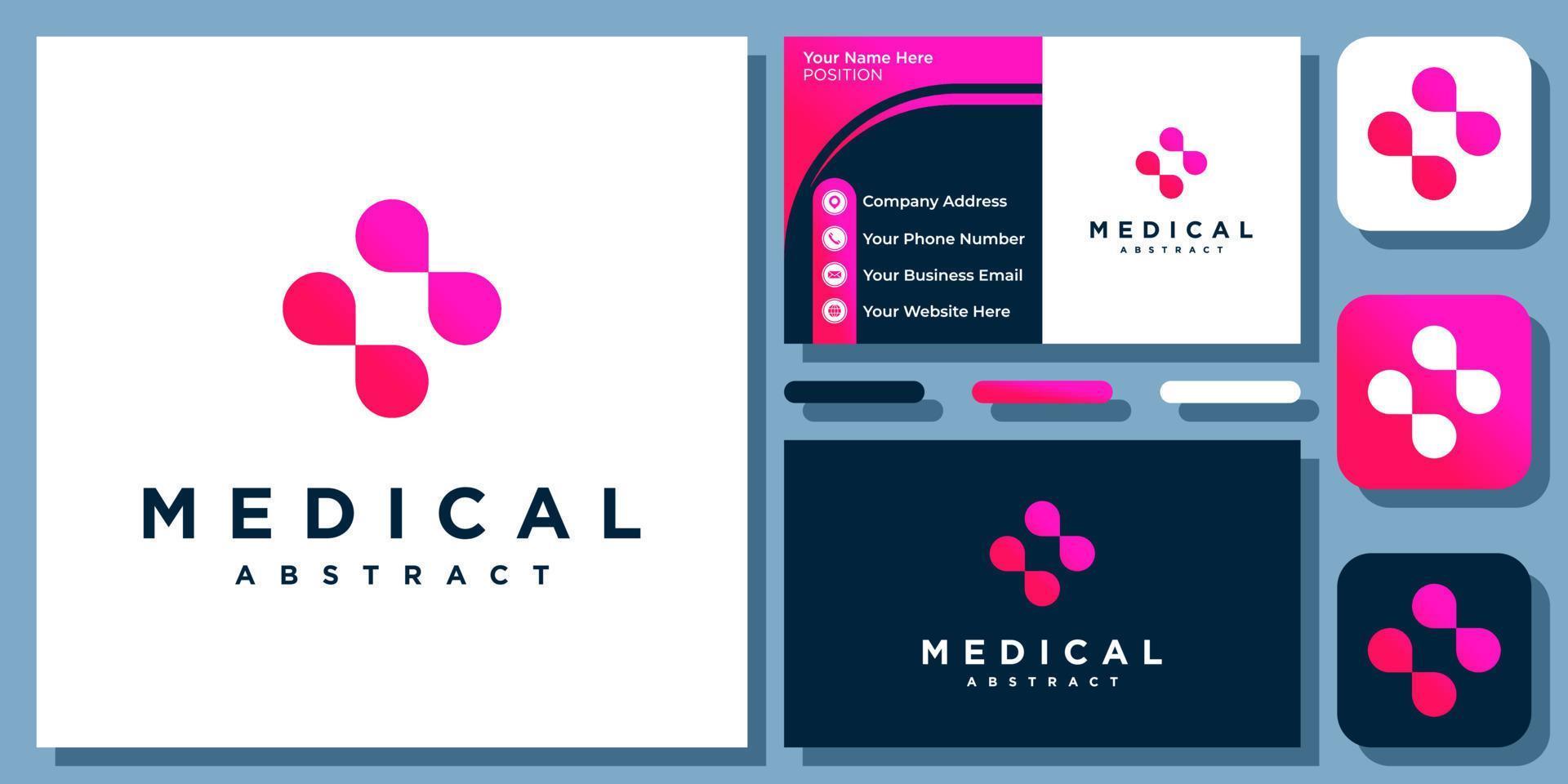 plus medicinsk abstrakt teknik digital cross medicin ikon vektor logotypdesign med visitkort