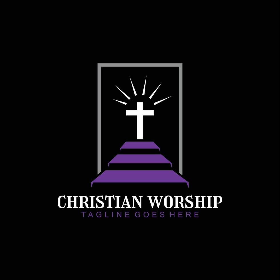 christliches anbetung logo design schritt kreuz konzept vektor