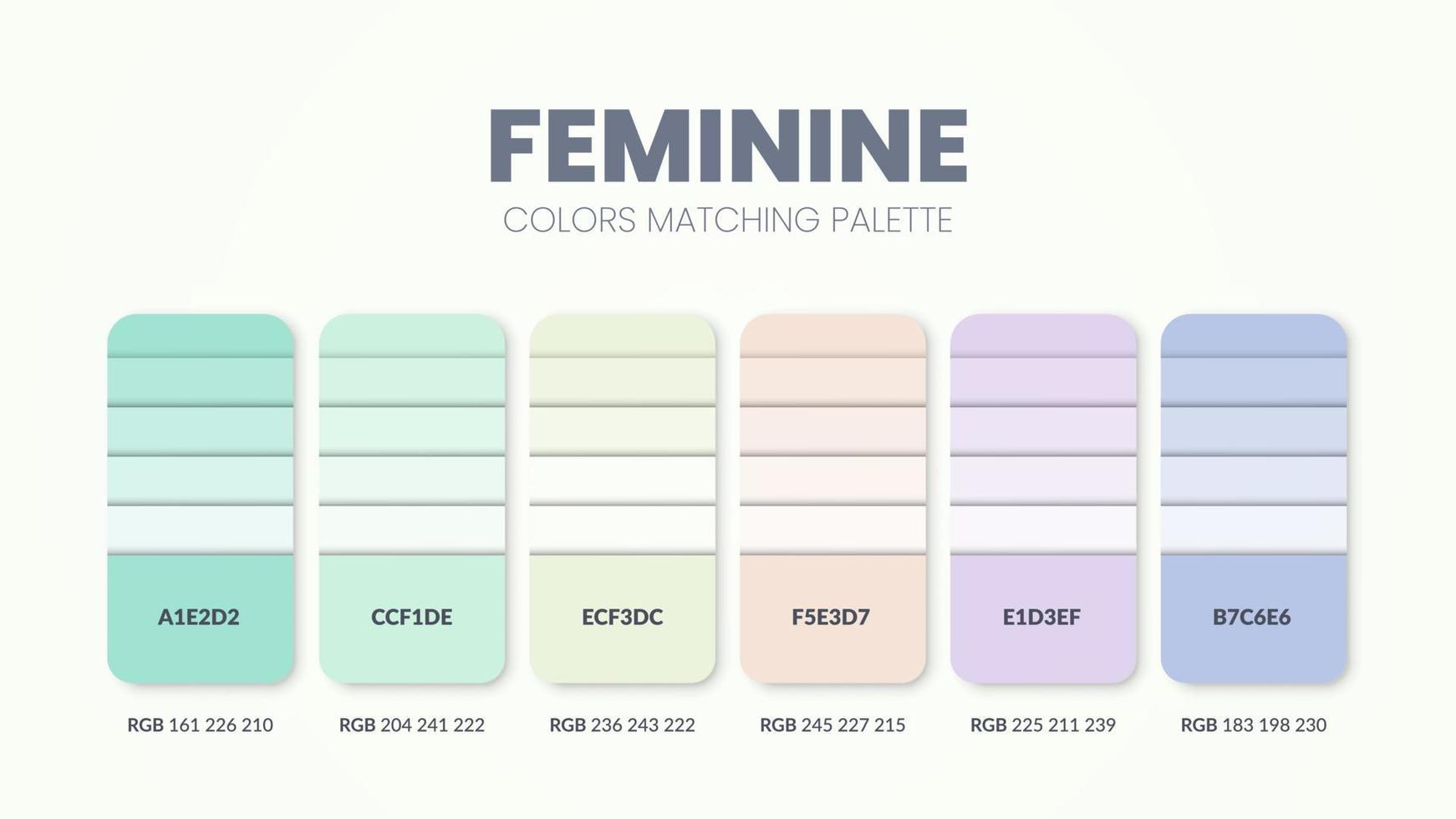 farbschemata ideen für feminines konzept. farbpaletten sind trendkombinationen und palettenführer in diesem jahr, eine tabelle farbtöne in rgb oder hex. ein Farbmuster für Mode, Wohnen oder Innenarchitektur vektor