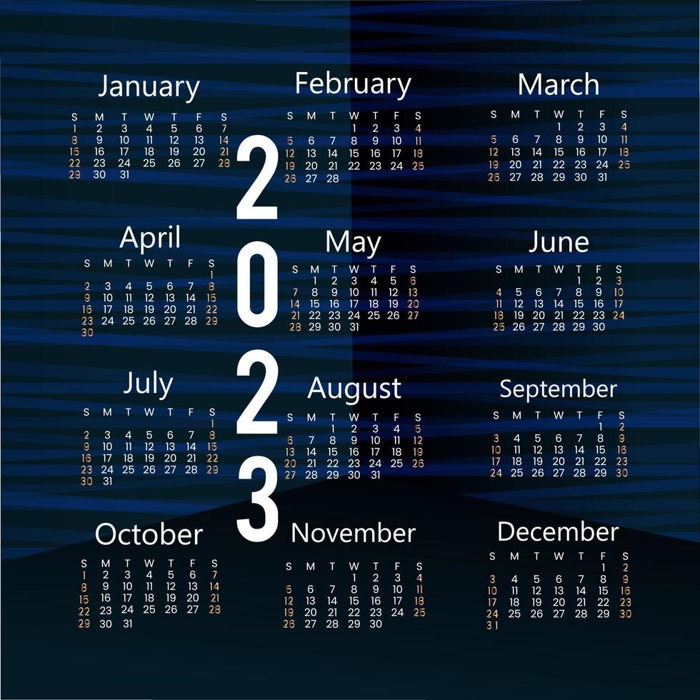 Kalendervorlage für das Jahr 2023. vektor