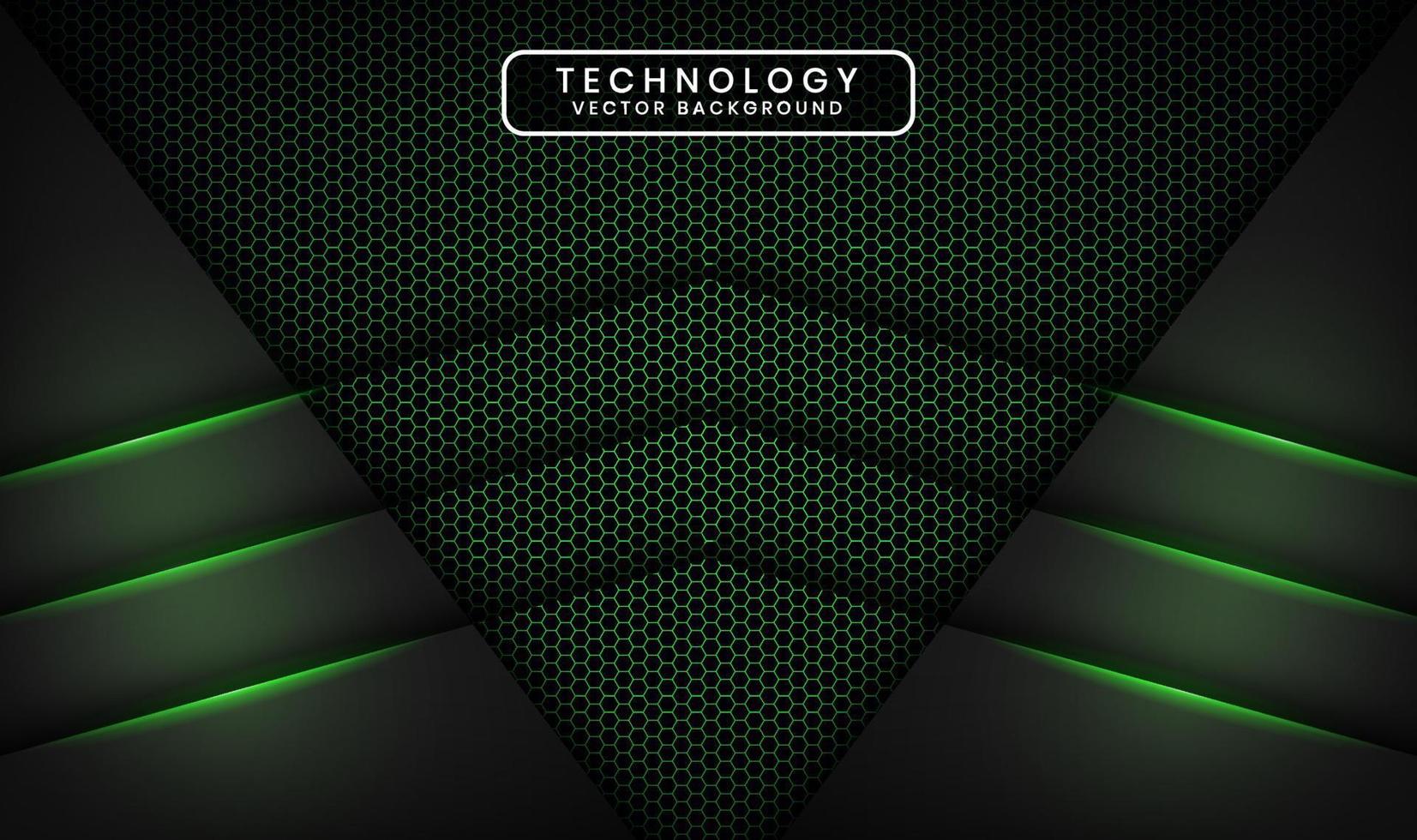 3D svart teknik abstrakt bakgrund överlappande lager på mörkt utrymme med grönt ljus effekt dekoration. grafiskt designelement framtida stilkoncept för banner, flygblad, broschyromslag eller målsida vektor