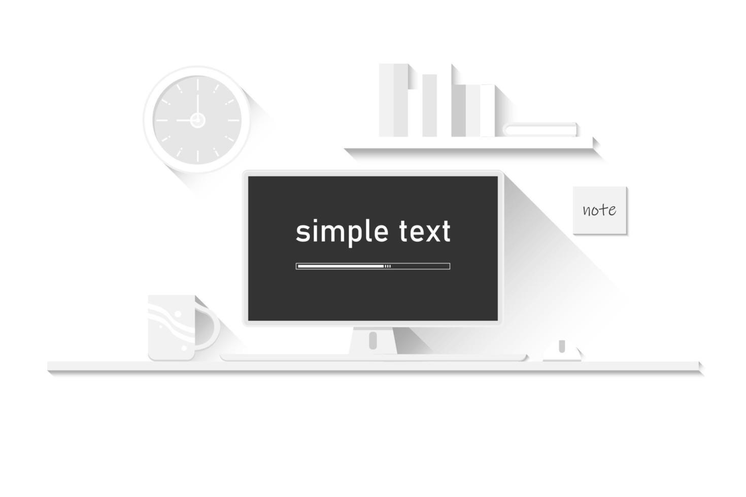 Vektor-Home-Office-Schreibtischdesign, einfacher Text auf Laptop, weißer Farbton, digitale Marketingillustration. vektor