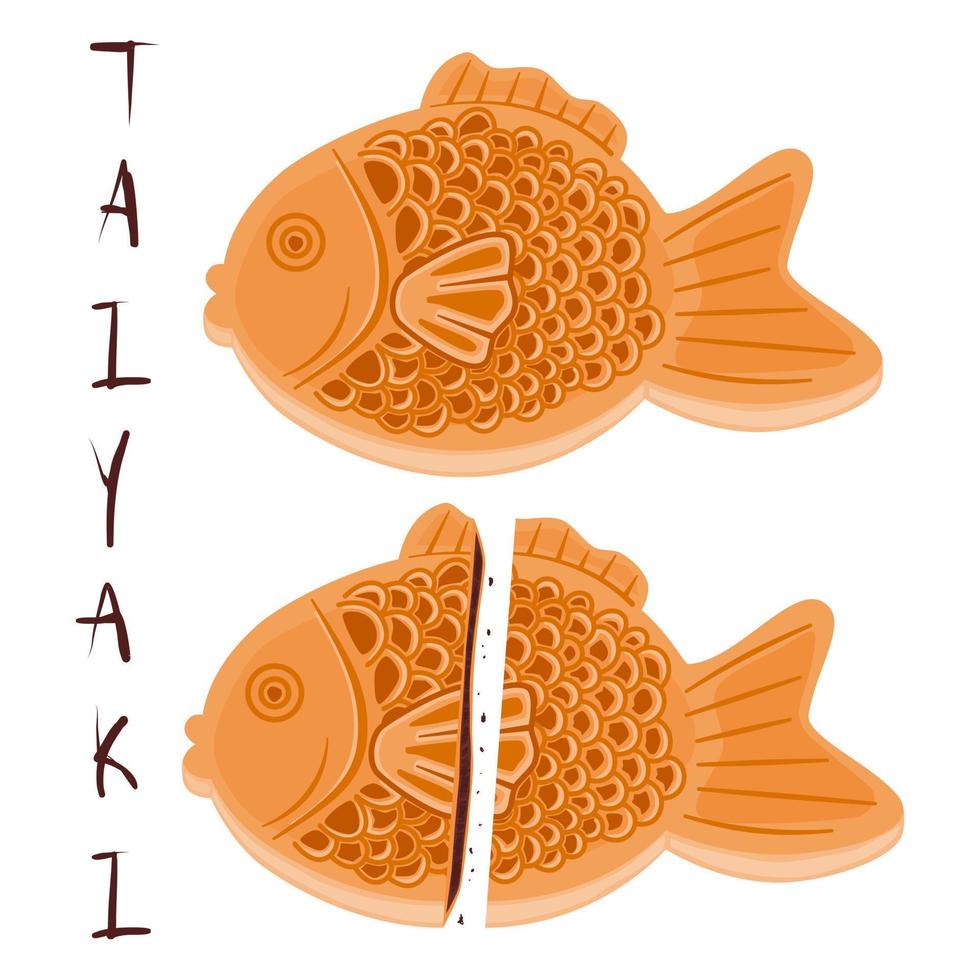 Illustration des japanischen Taiyaki-Desserts. Dessert in Fischform mit Füllung aus roten Bohnen. vektor