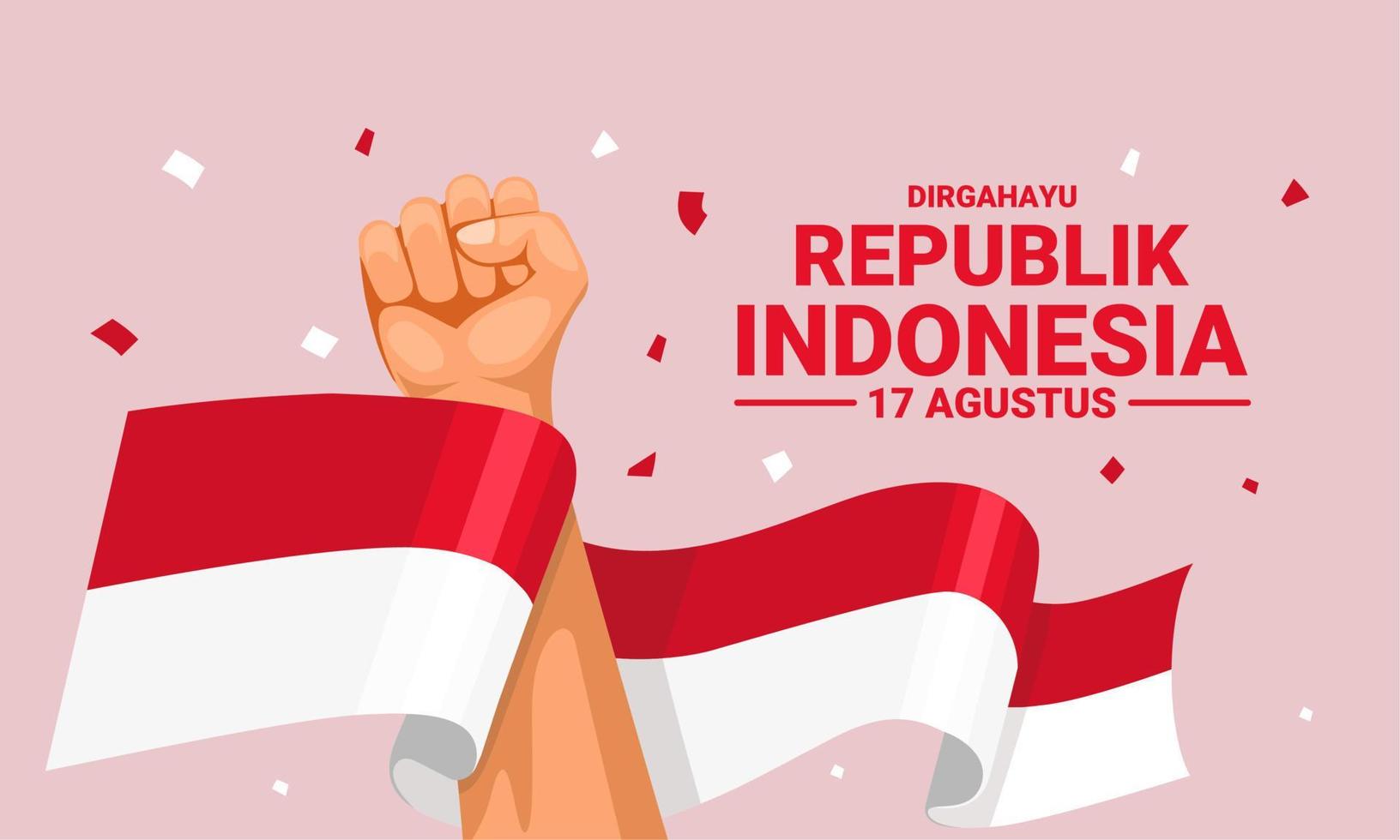 glad indonesiska självständighetsdagen, dirgahayu republik indonesien, vilket betyder länge leve Indonesien, vektorillustration. vektor