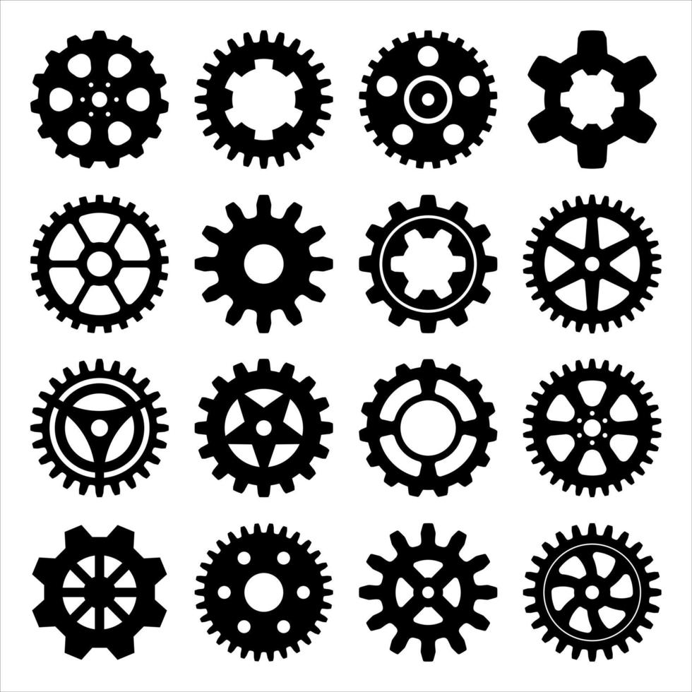 mechanische zahnrad sammlung set zahnrad schwarze silhouette vektor