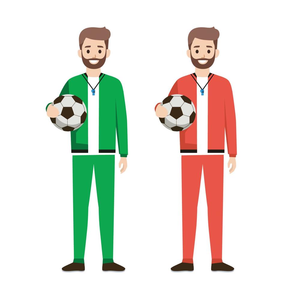 fotboll tränare maskot platt illustration isolerad på vit bakgrund set vektor