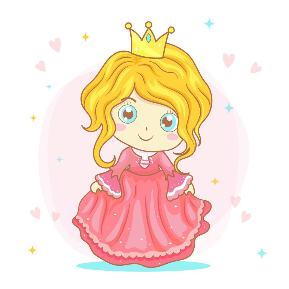 söt vacker prinsessa tecknad med rosa klänning, vektorillustration vektor
