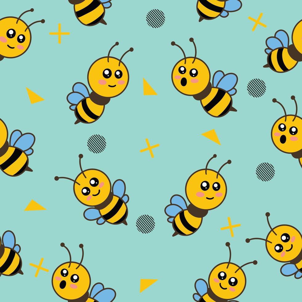 niedliche süße kleine Biene Tier Musterdesign blaues Objekt Tapete mit Design Meerblau. vektor