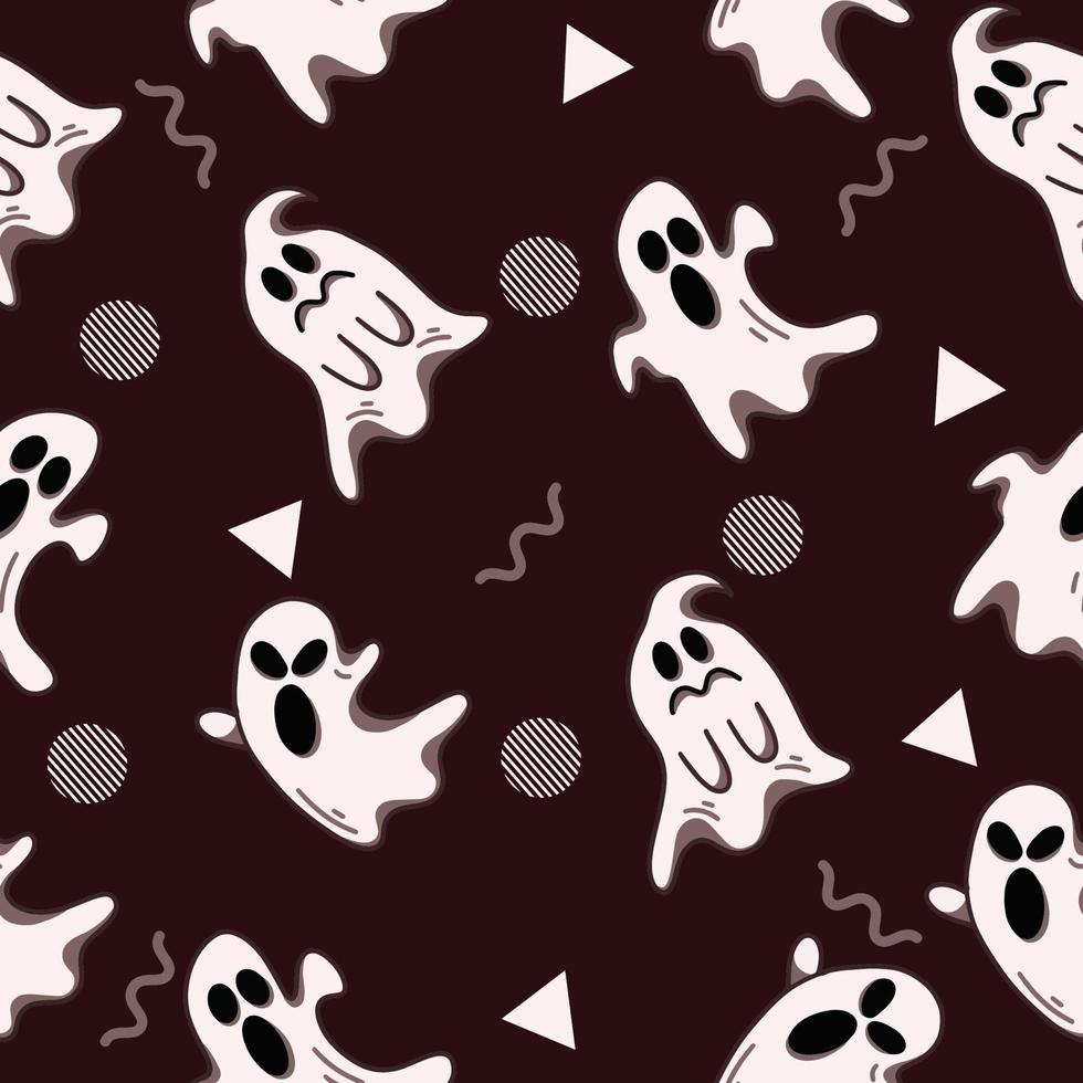 söt vit spöke seamless mönster objekt tapet med design mörkröd. vektor
