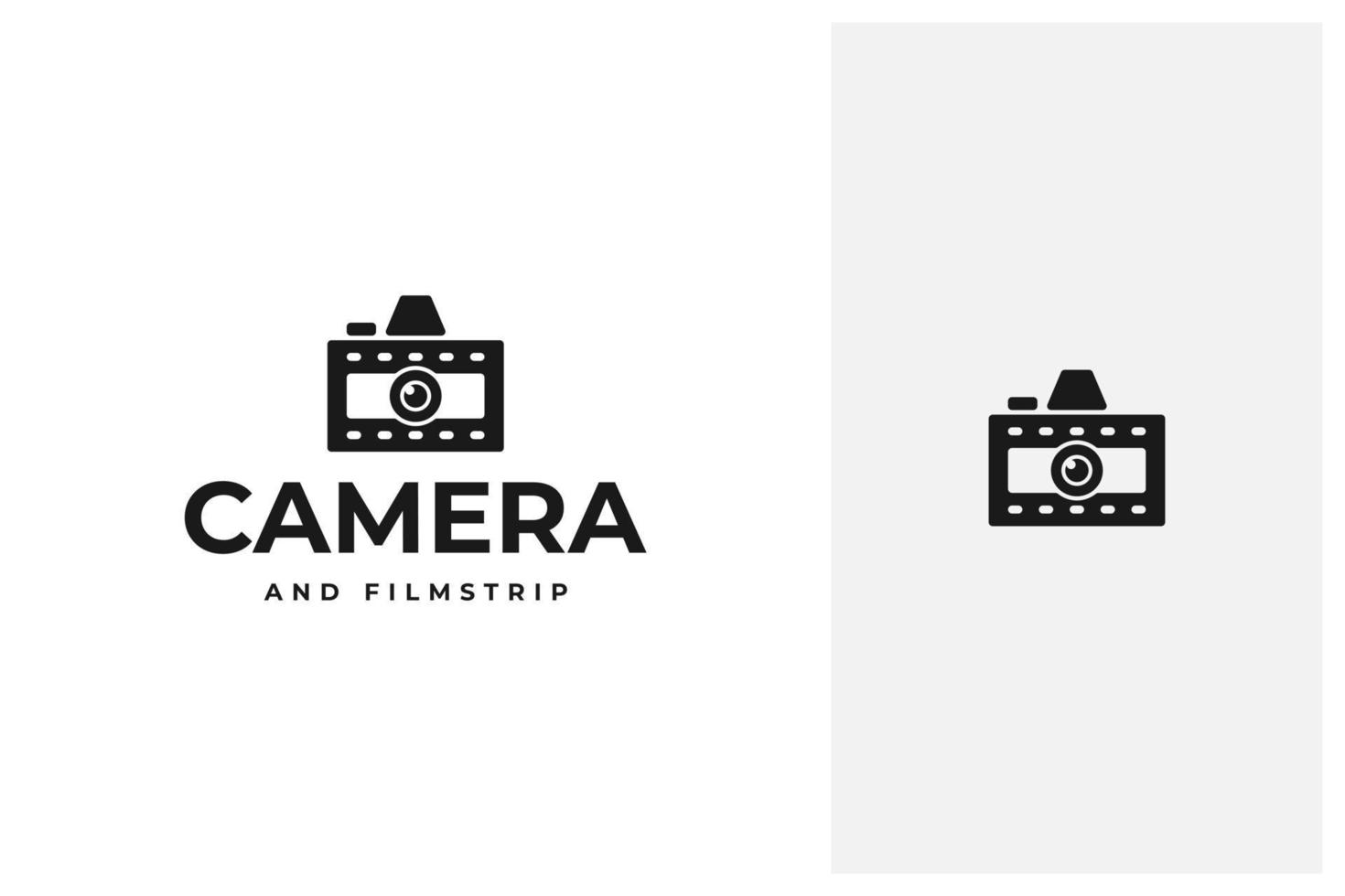 kamera kombinerat med filmremsor vektorlogotypdesign vektor
