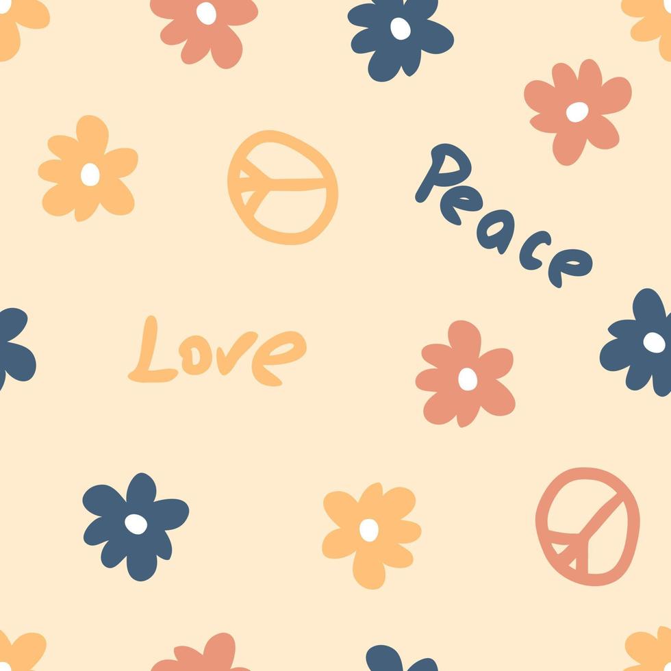 sommar sömlösa mönster med symbol för fred, blommor och text. vektor