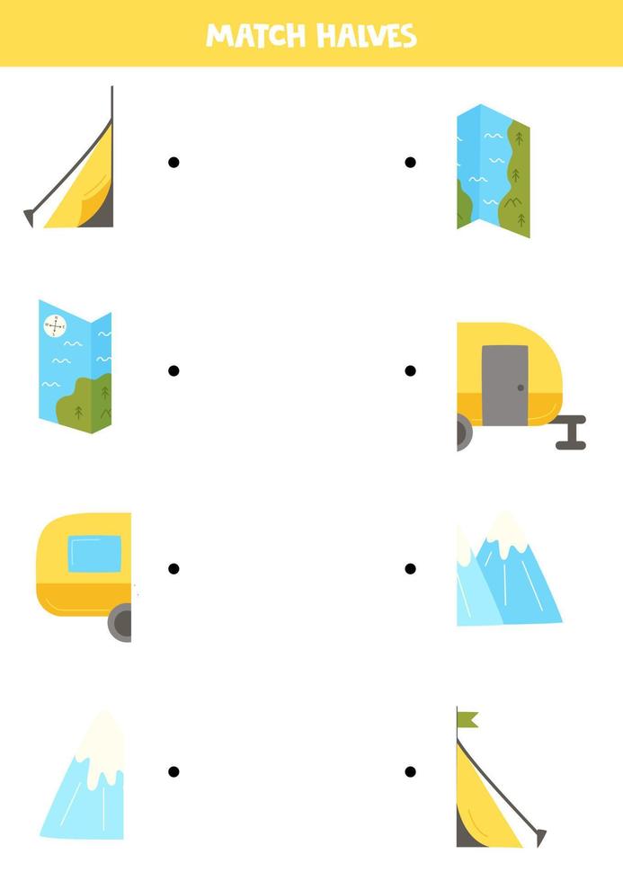 matcha halvor av campingelement. logiskt spel för barn. vektor
