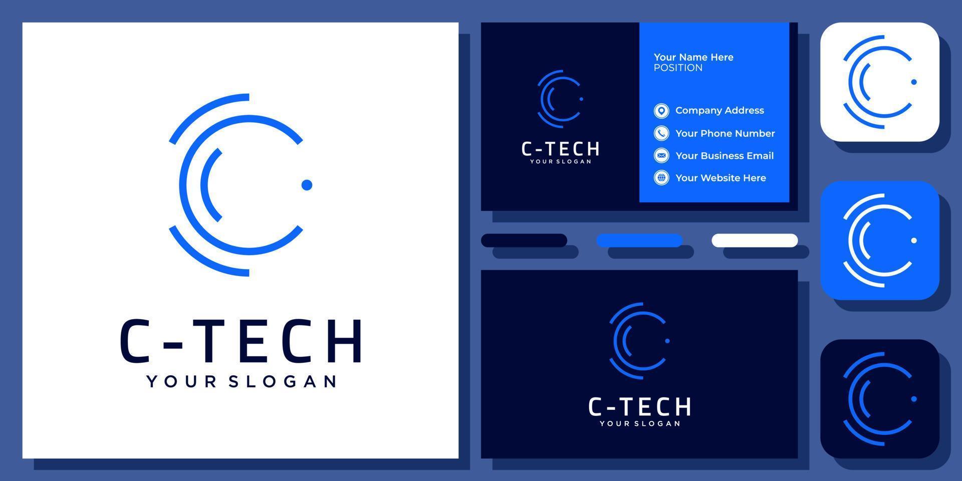 initial bokstav c-teknik modern enkel cirkel monogram vektor ikon logotypdesign med visitkort