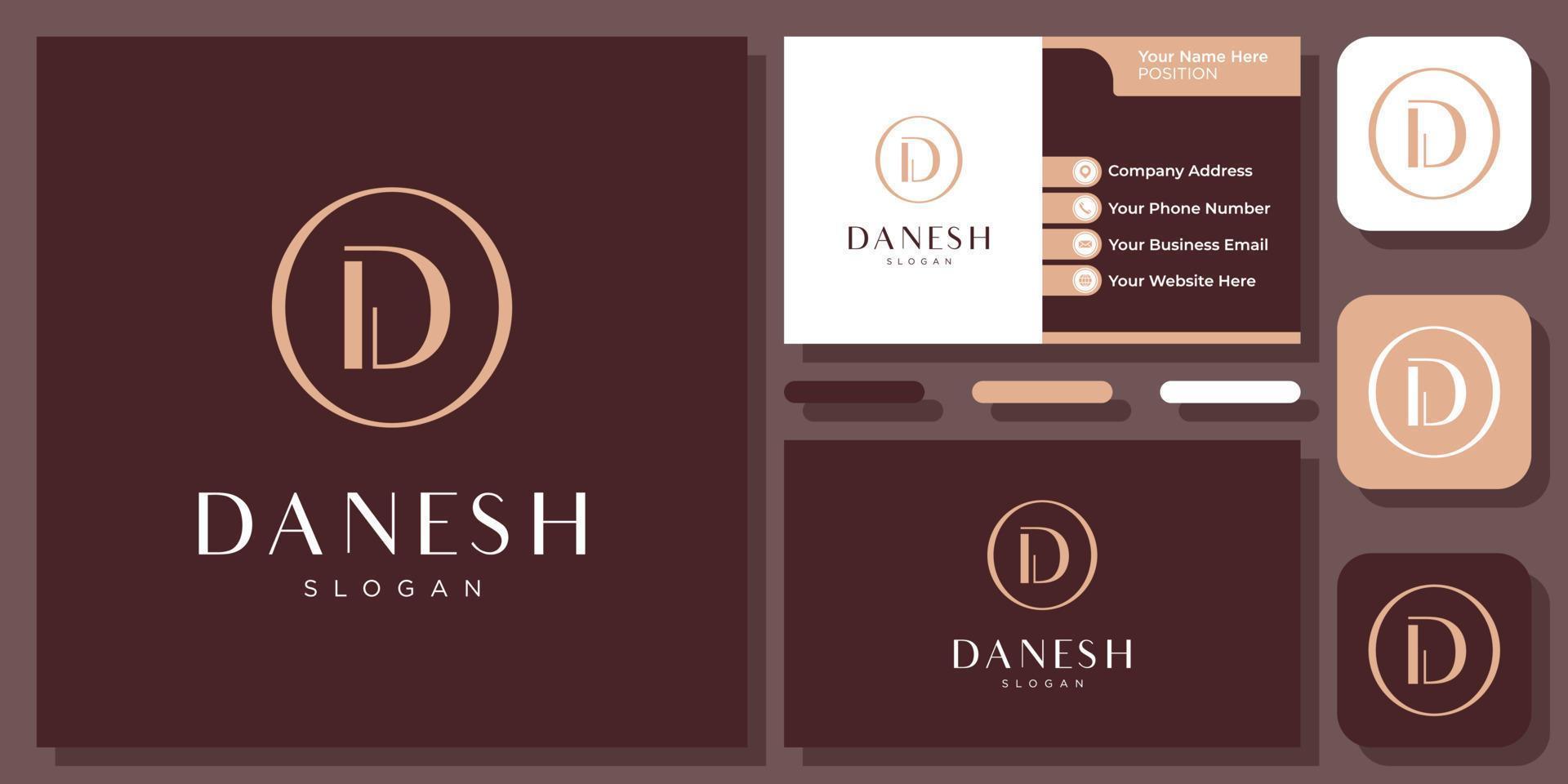 initial bokstaven d elegant lyx mode business monogram vektor logotypdesign med visitkort