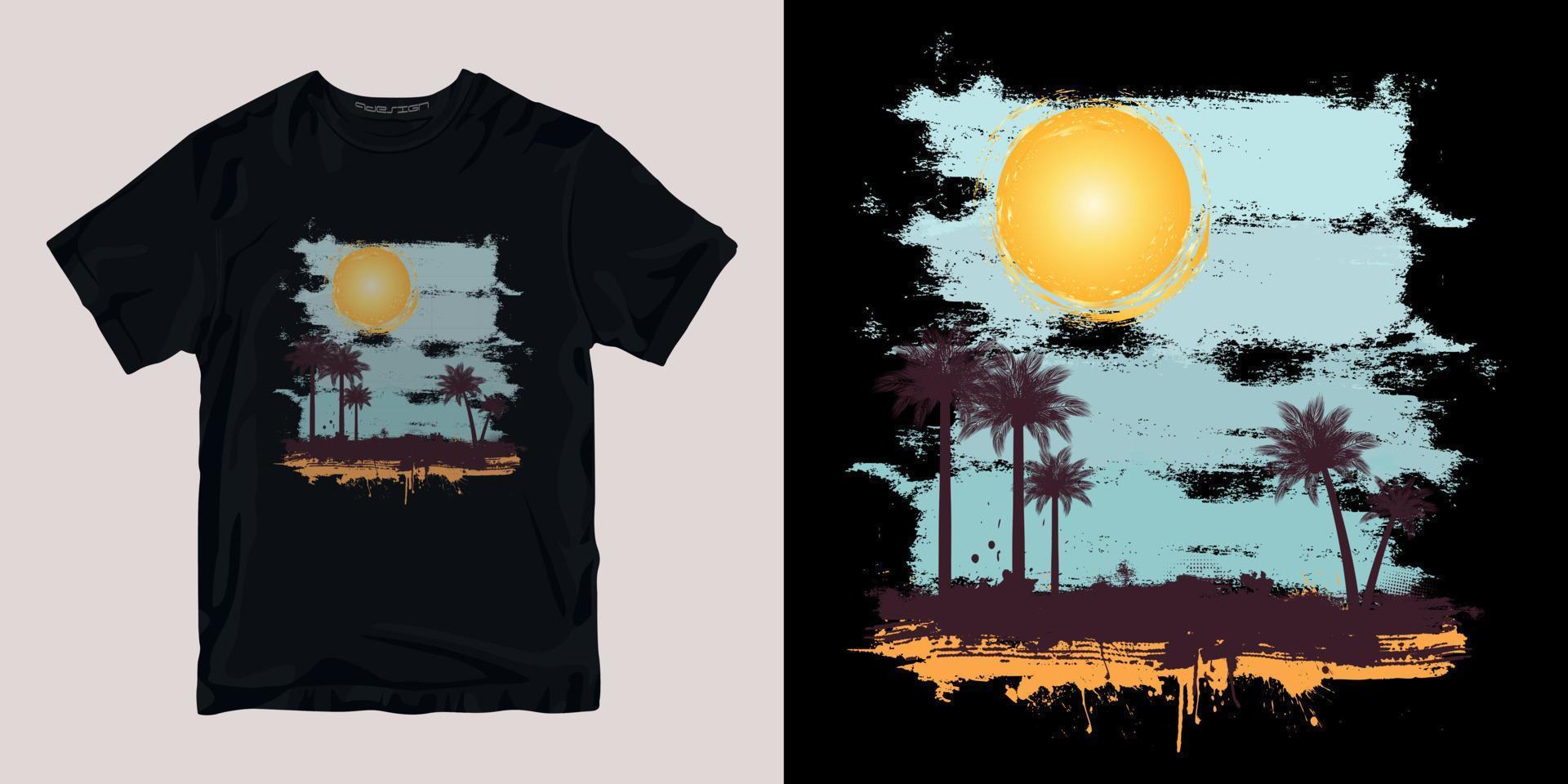 solnedgång på stranden t-shirts design vektor