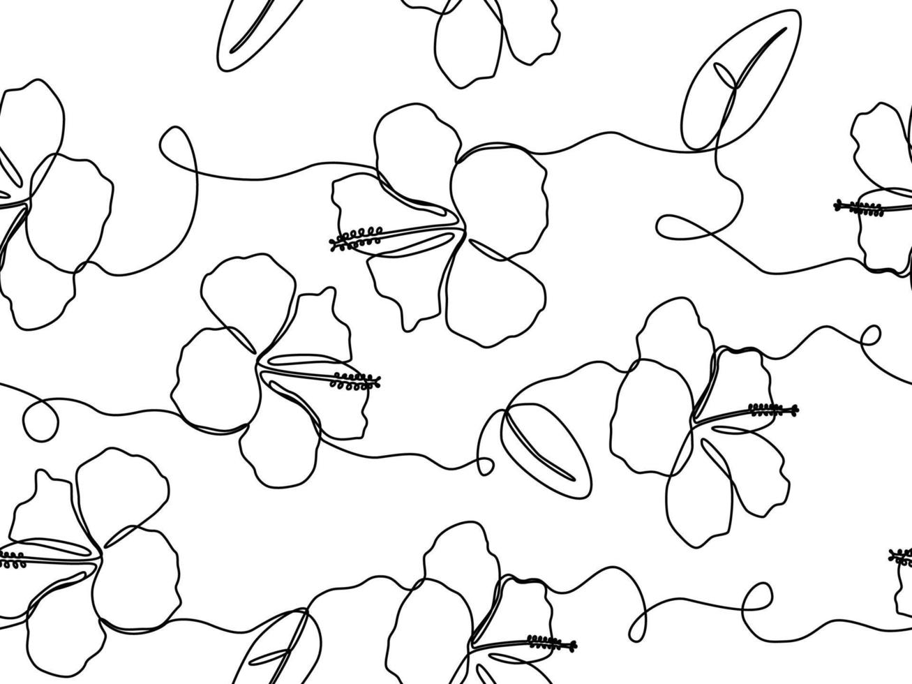 exotische Hibiskusblüte in einer Strichzeichnung in nahtlosem Musterhintergrunddesign vektor